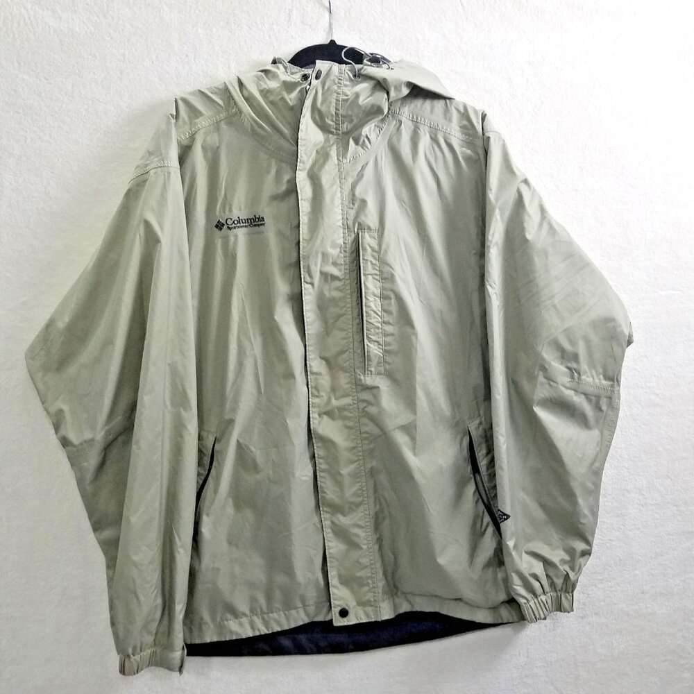 Columbia Jacket Mens XL Beige Packable Full Zip Hooded Windbreaker Outdoors